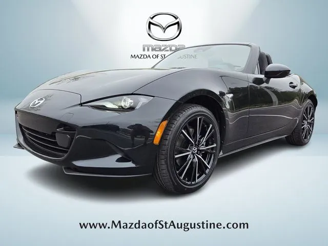 2026 Mazda MX-5 Miata Grand Touring in Black — front three-quarter view