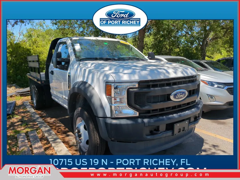2021 Ford F-550SD XL Flat Bed in White — front three-quarter view