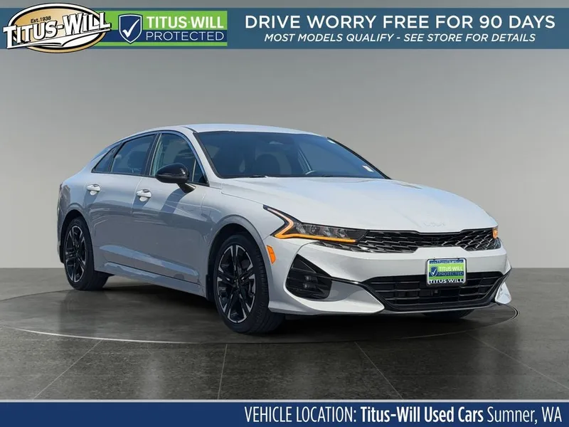 2022 Kia K5 GT-Line in Gray — front three-quarter view