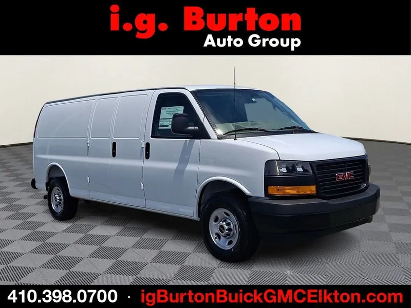 2026 GMC Savana Cargo Work Van in Summit White — front three-quarter view