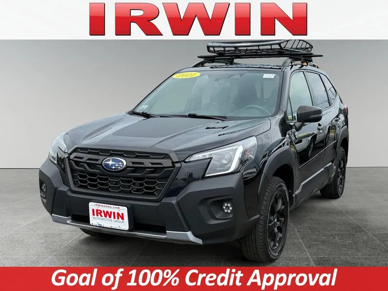 2022 Subaru Forester Wilderness in Crystal Black Silica — front three-quarter view