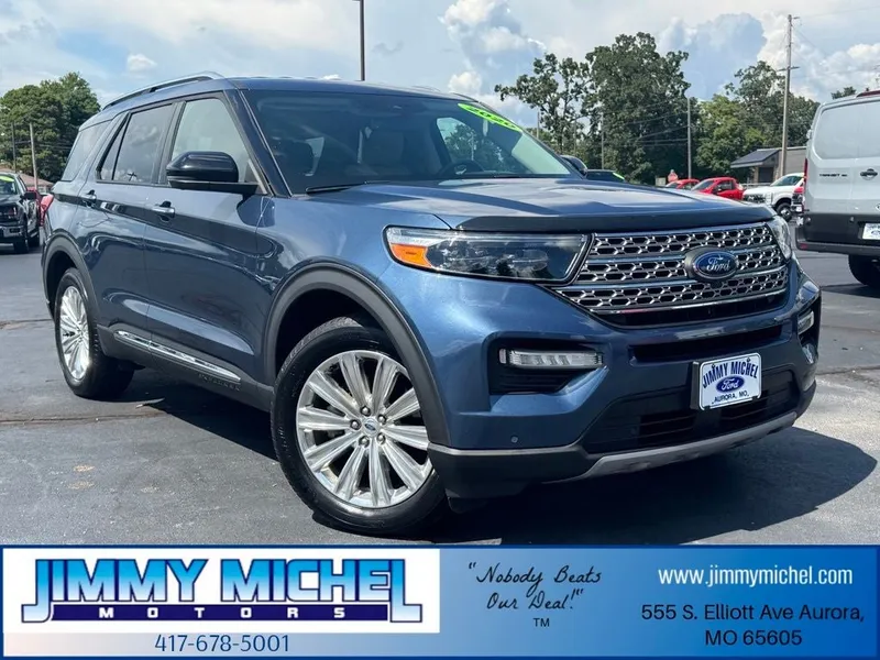 2020 Ford Explorer Limited in Blue Metallic — front three-quarter view