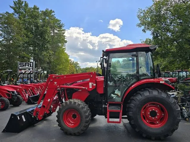 2025 TYM T5075PSC Powershuttle 75 HP Tractor with Cab & Quick Attach Loader — front three-quarter view