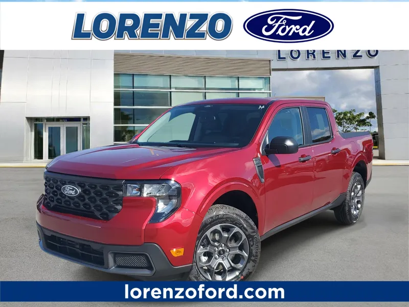 2026 Ford Maverick XLT in Ruby Red Metallic Tinted Clearcoat — front three-quarter view