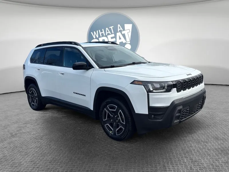 2026 Jeep Cherokee Laredo in Bright White Clearcoat — front three-quarter view