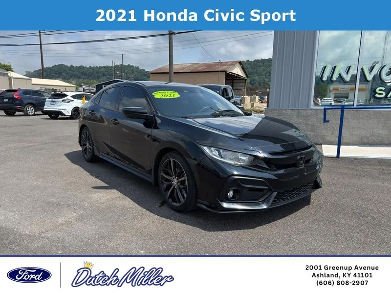 2021 Honda Civic Sport in Crystal Black Pearl — front three-quarter view
