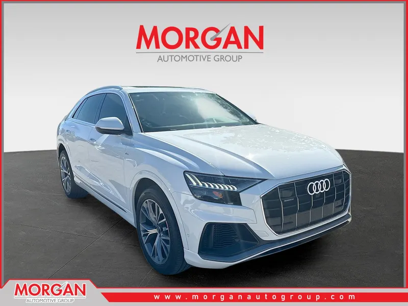 2023 Audi Q8 Premium Plus in Carrara White — front three-quarter view