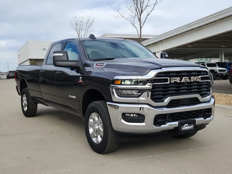 2026 RAM 3500 RAM 3500 BIG HORN CREW CAB 4X4 8' BOX in Granite Crystal Metallic Clear-Coat Exterior Paint — front three-quarter view