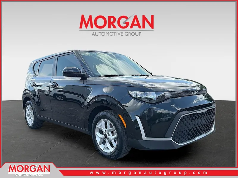 2023 Kia Soul LX in Fusion Black — front three-quarter view
