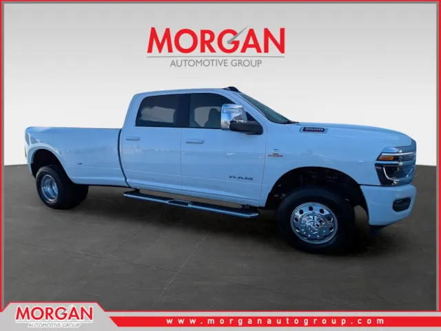 2026 Ram 3500 Laramie in White — front three-quarter view