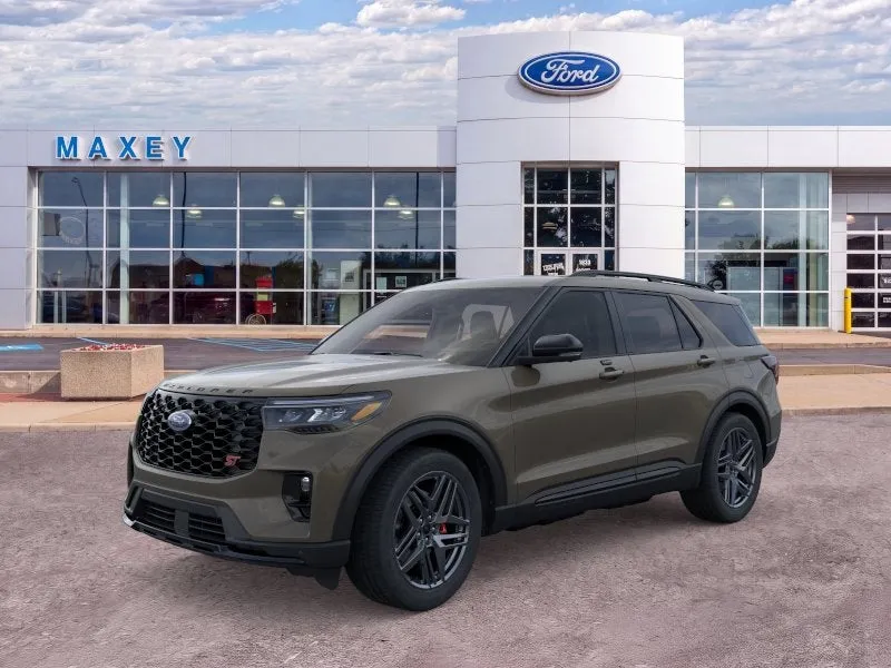 2026 Ford Explorer ST in Marsh Gray — front three-quarter view