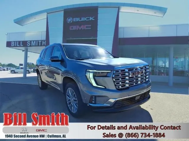 2026 GMC Acadia Denali in Sterling Metallic — front three-quarter view
