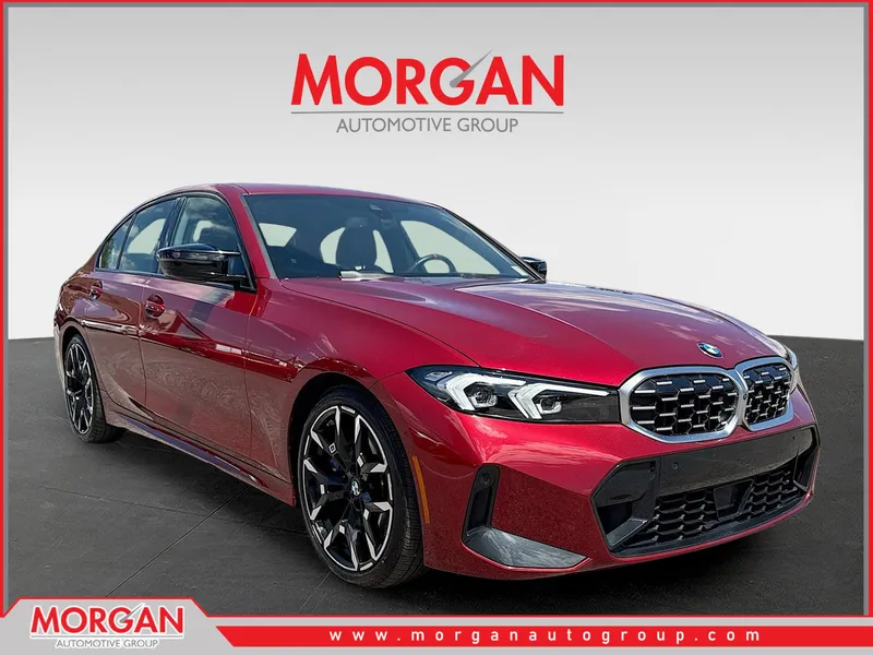 2025 BMW 3 Series M340i in Vegas Red Metallic — front three-quarter view