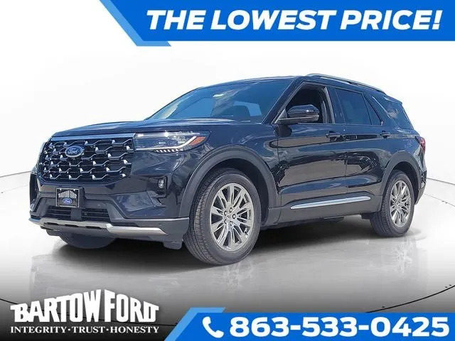 2026 Ford Explorer Platinum 2WD in Black Metallic — front three-quarter view