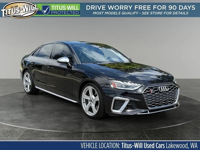 2021 Audi S4 3.0T Premium Plus quattro in Black Metallic — front three-quarter view