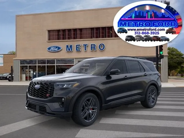 2026 Ford Explorer ST in Agate Black Metallic — front three-quarter view