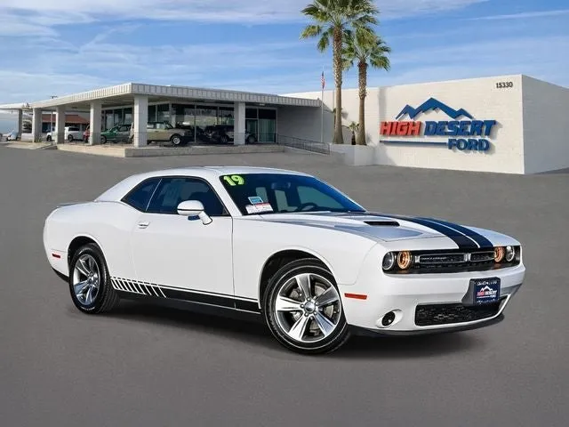 2019 Dodge Challenger SXT in White Knuckle Clearcoat — front three-quarter view