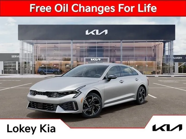 2026 Kia K5 GT-Line in Steel Matte Gray — front three-quarter view