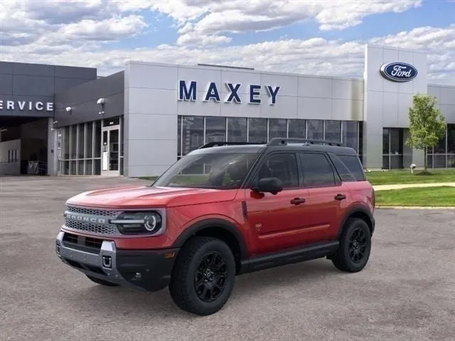 2026 Ford Bronco Sport Badlands® in Ruby Red Metallic Tinted Clearcoat — front three-quarter view