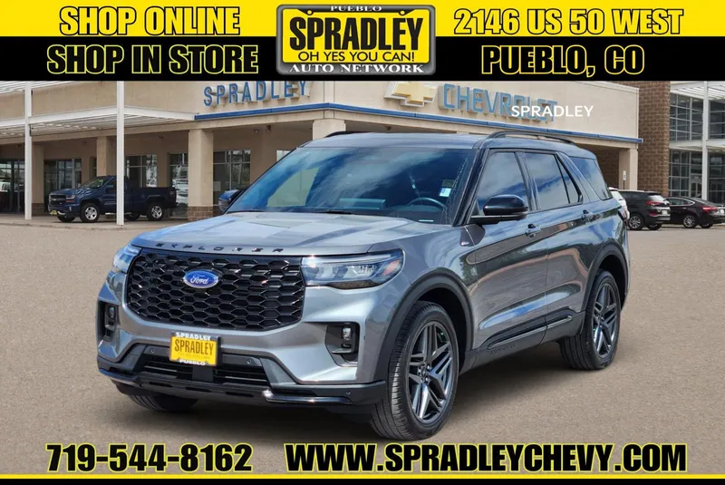 2025 Ford Explorer ST-Line in Gray — front three-quarter view
