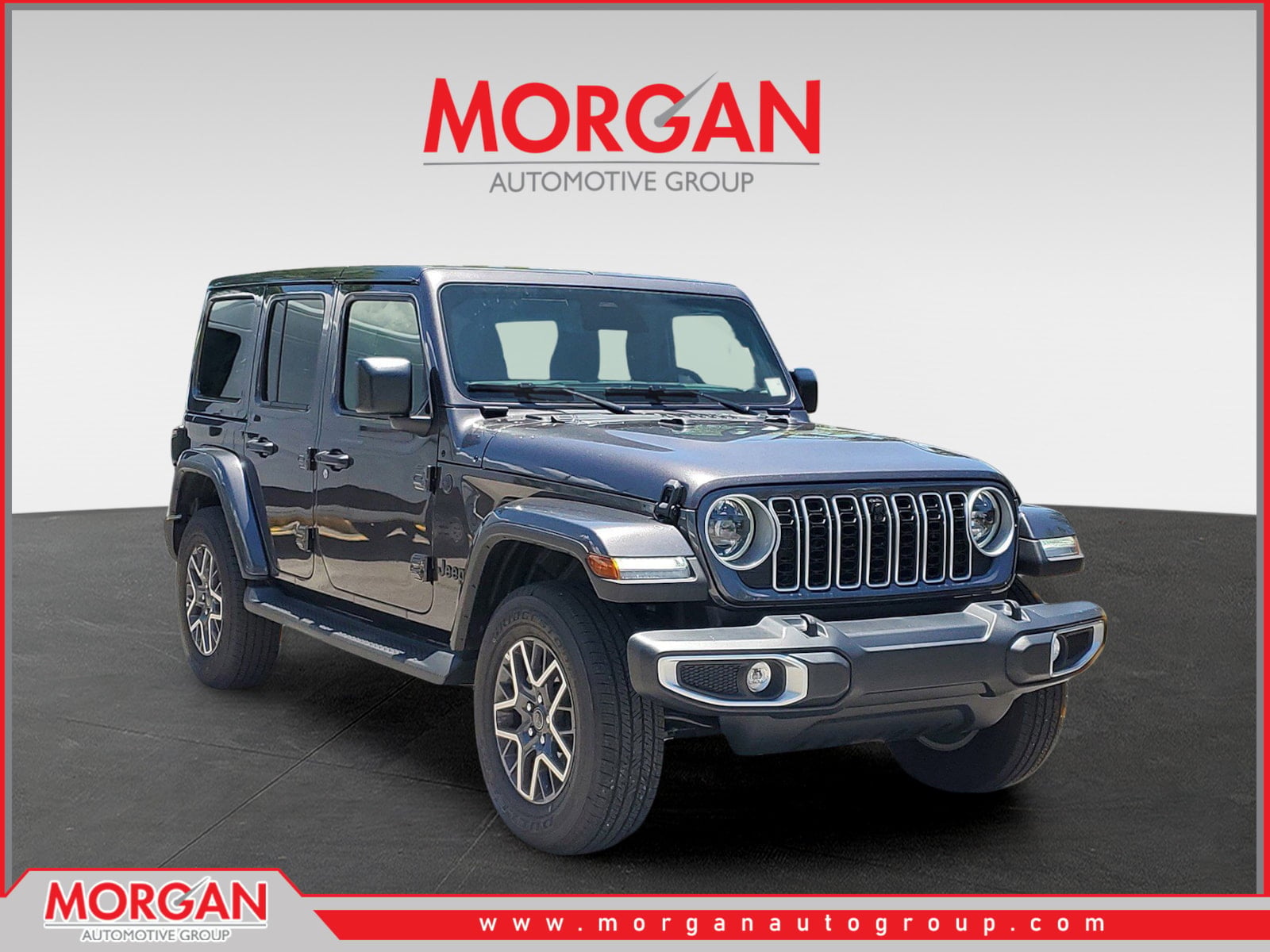 2026 Jeep Wrangler Sahara in Granite Crystal Metallic Clearcoat — front three-quarter view