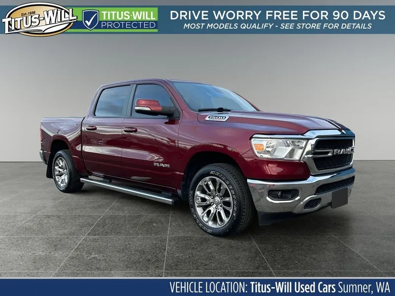 2021 RAM 1500 Big Horn/Lone Star in Red — front three-quarter view