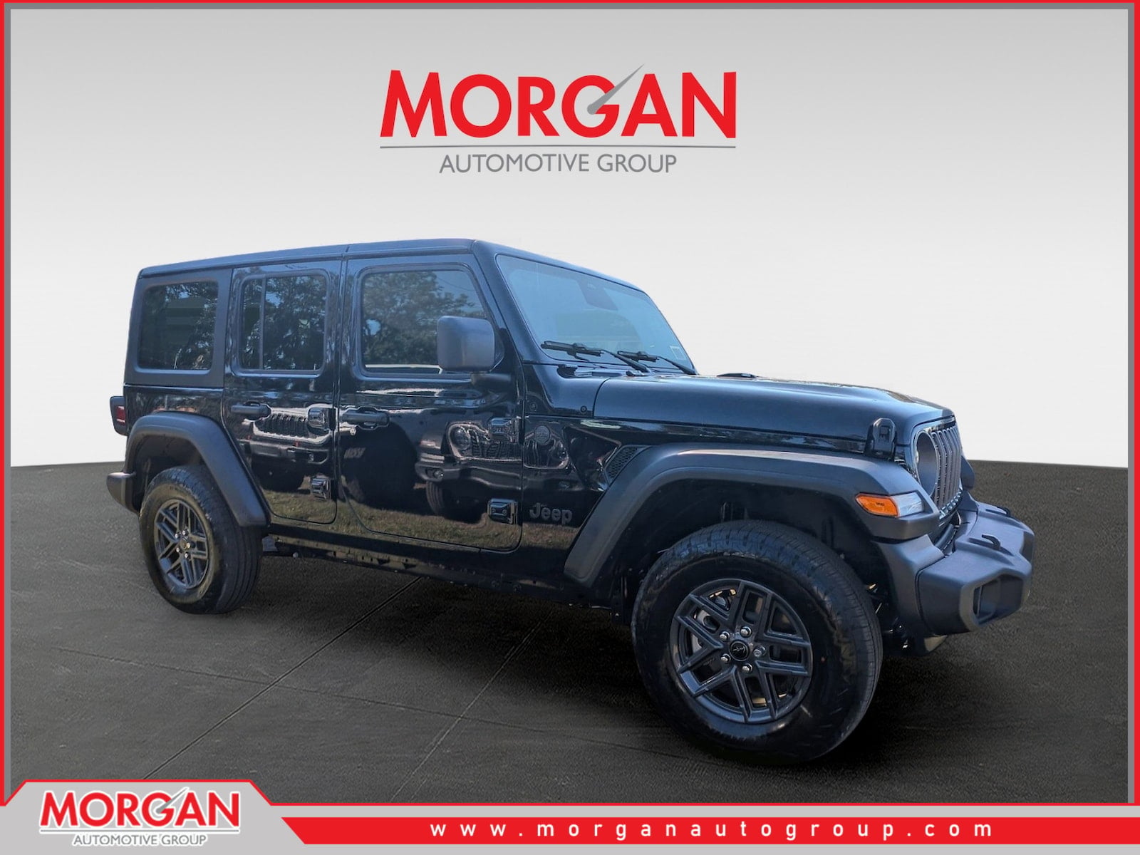 2026 Jeep Wrangler Sport S in Black — front three-quarter view