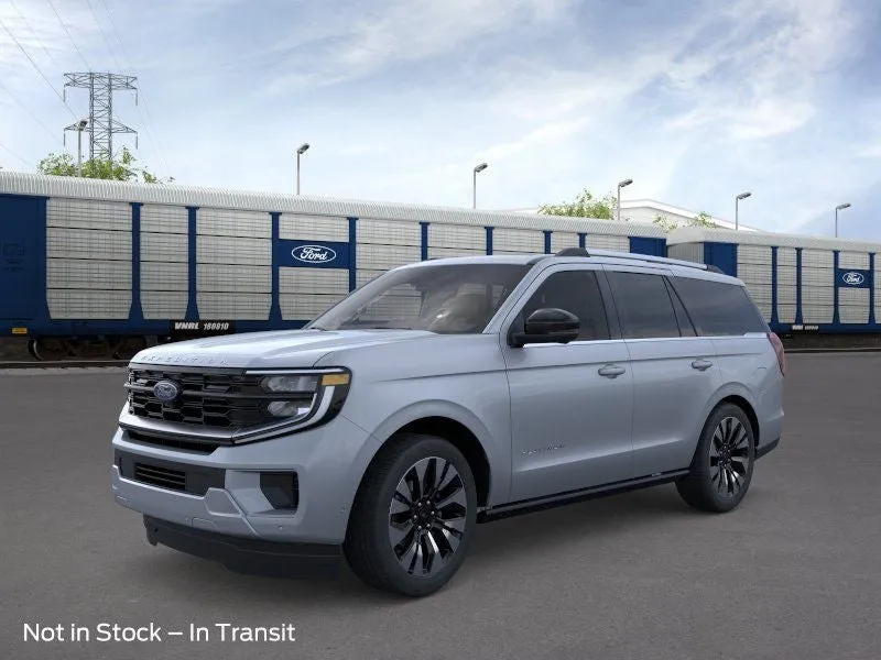 2026 Ford Expedition Platinum in Glacier Gray Metallic Tri-Coat — front three-quarter view