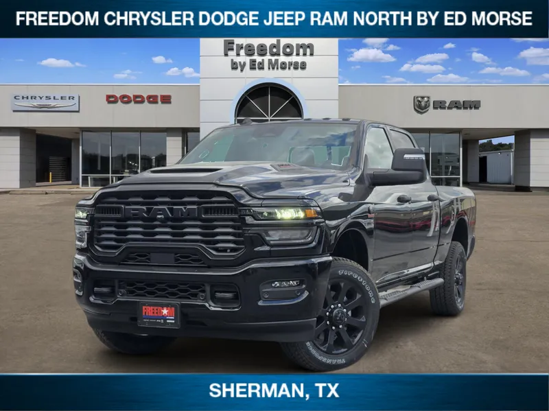 2026 RAM Ram 2500 RAM 2500 BLACK EXPRESS CREW CAB 4X4 6'4' BOX in Diamond Black Crystal Pearl-Coat Exterior Paint — front three-quarter view