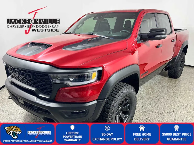 2026 RAM 1500 RHO in Molten Red Pearl-Coat Exterior Paint — front three-quarter view
