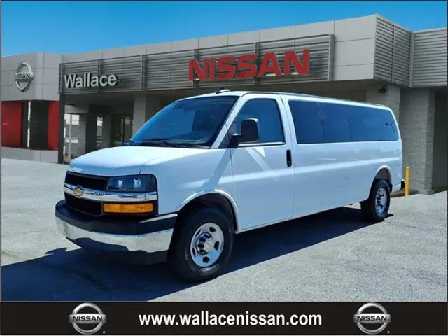 2025 Chevrolet Express LT Passenger in Summit White Gaz — front three-quarter view
