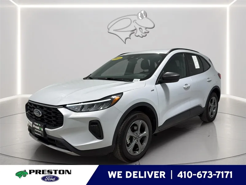 2025 Ford Escape ST-Line in Space Silver — front three-quarter view