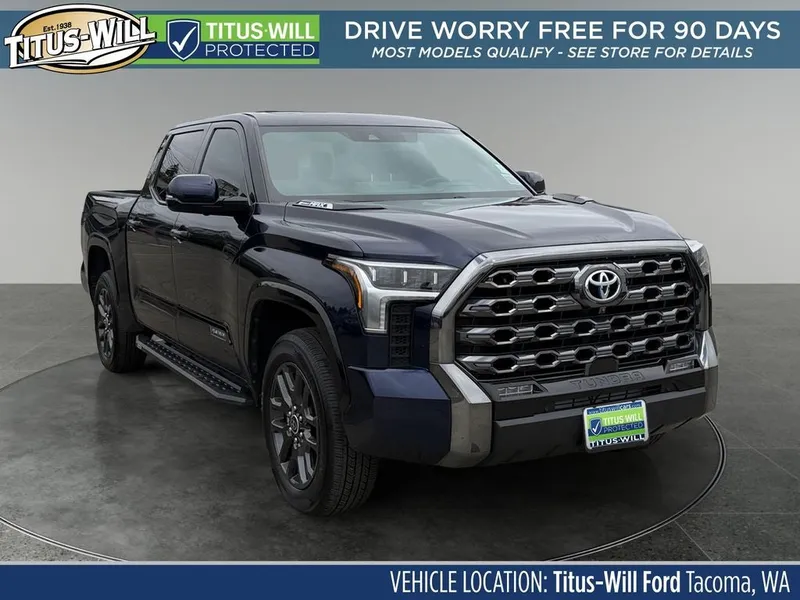 2022 Toyota Tundra Hybrid Platinum in Blueprint — front three-quarter view