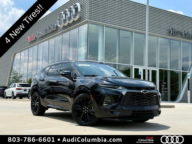2019 Chevrolet Blazer RS in Black — front three-quarter view