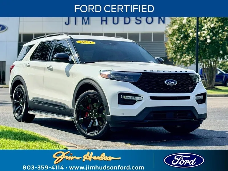 2021 Ford Explorer ST CERTIFIED PANO ROOF TECH PACKAGE in White Metallic — front three-quarter view