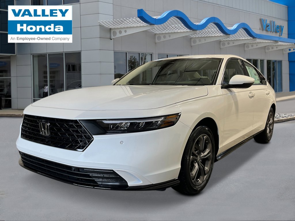 2026 Honda Accord Hybrid EX-L in Platinum White Pearl — front three-quarter view
