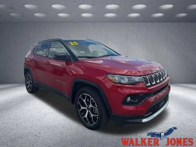 2025 Jeep Compass Limited in Red — front three-quarter view