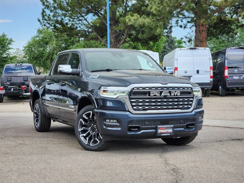 2026 RAM 1500 RAM 1500 LIMITED CREW CAB 4X4 5'7' BOX in Forged Blue Metallic Exterior Paint — front three-quarter view