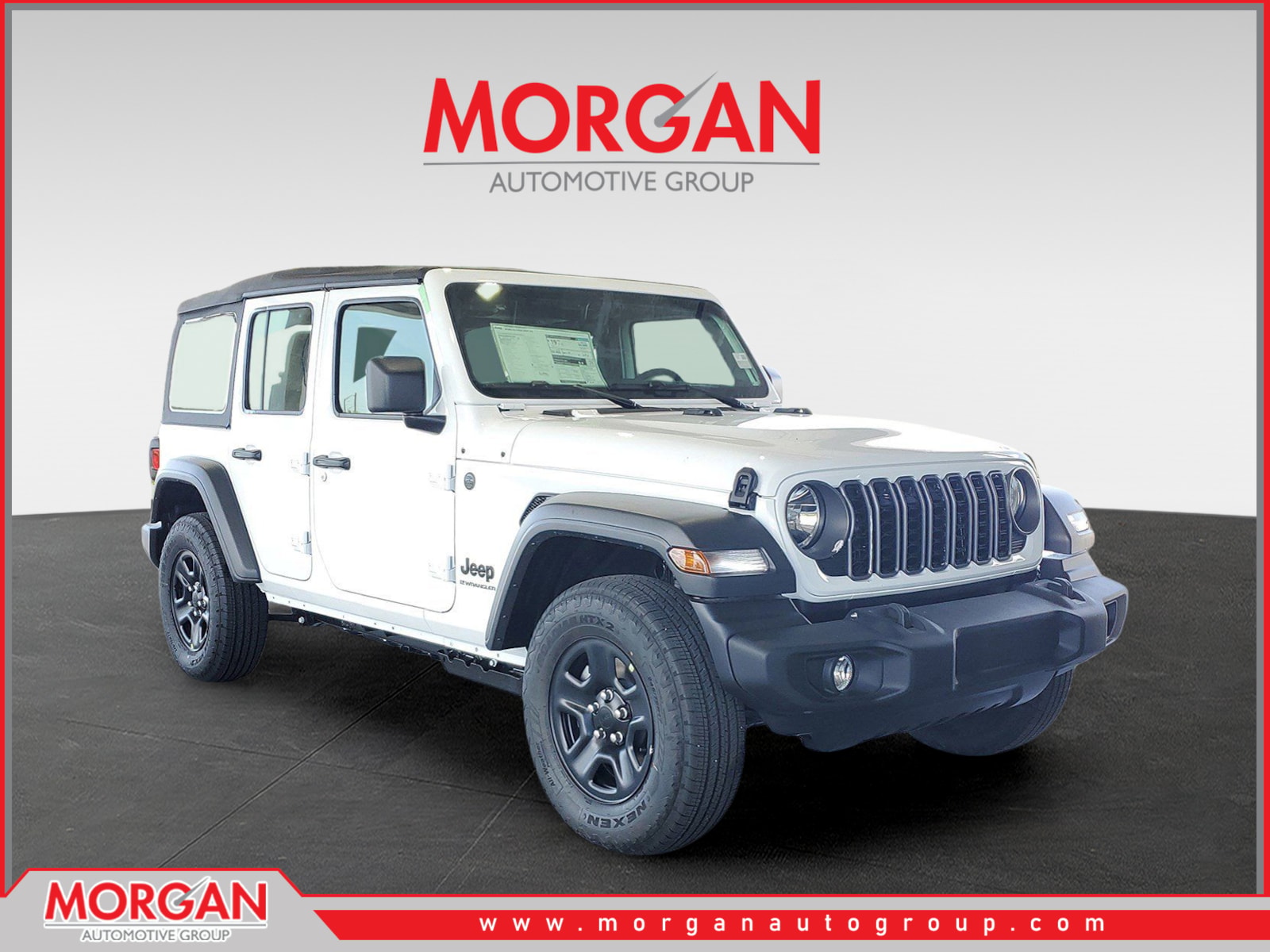 2026 Jeep Wrangler Sport in Bright White Clearcoat — front three-quarter view