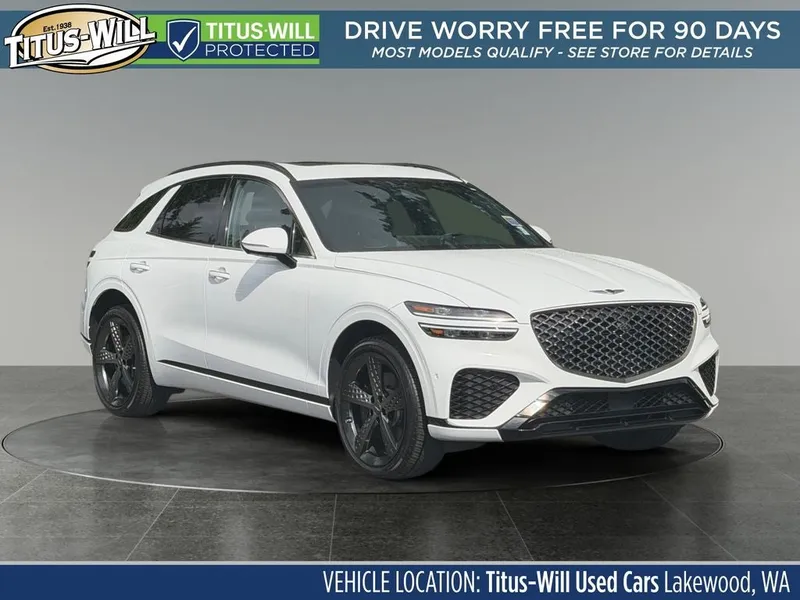 2025 Genesis GV70 3.5T Sport in White — front three-quarter view