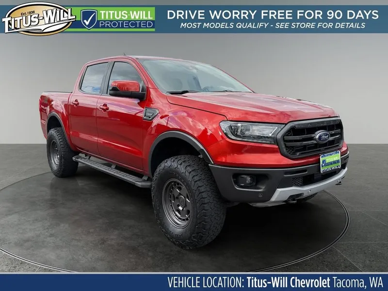 2019 Ford Ranger LARIAT in Red — front three-quarter view