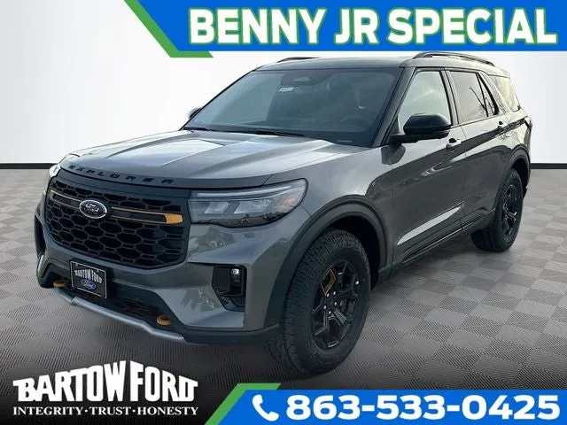 2026 Ford Explorer Tremor in Gray Metallic — front three-quarter view