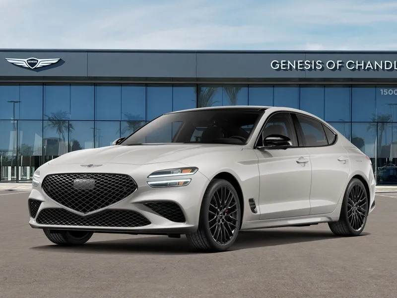 2026 Genesis G70 3.3T PRESTIGE GRAPHITE in Vatna Gray — front three-quarter view