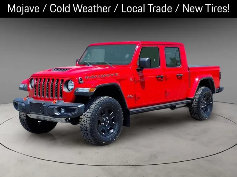 2021 Jeep Gladiator Mojave in Firecracker Red Clearcoat — front three-quarter view