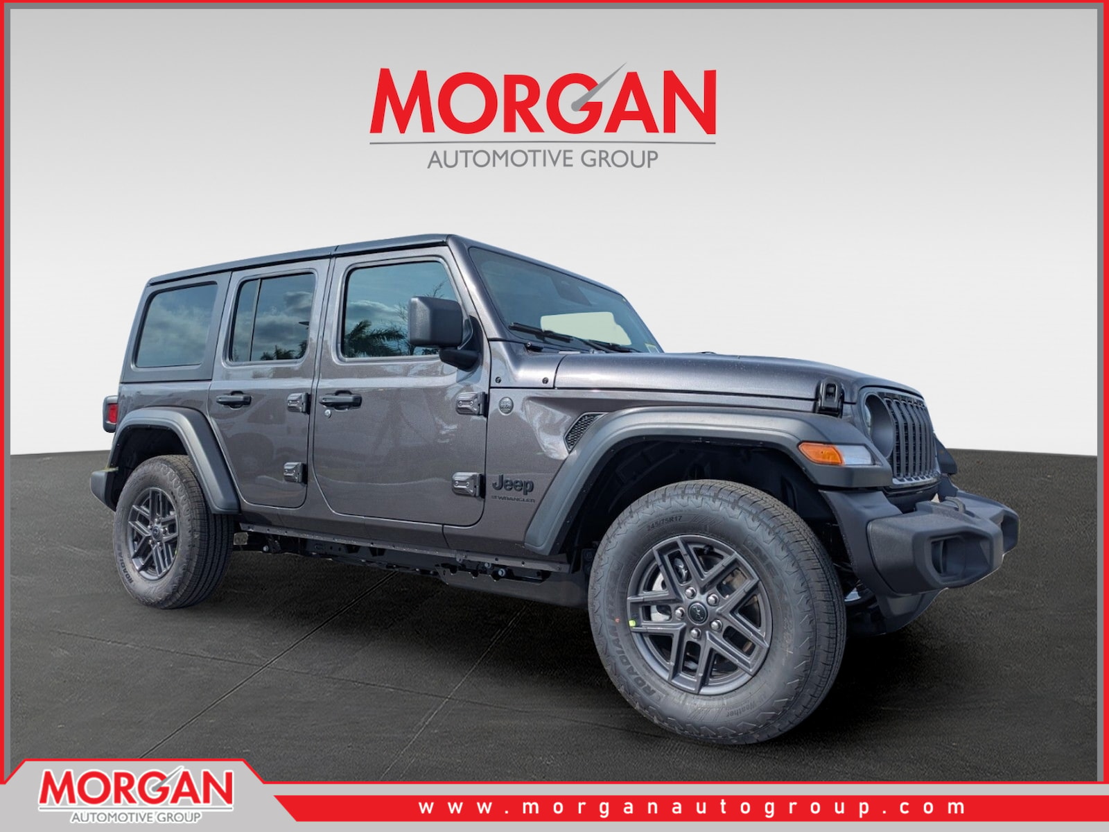 2026 Jeep Wrangler Sport S in Gray — front three-quarter view