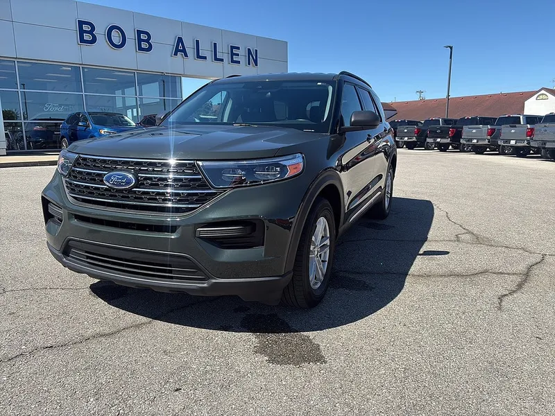 2023 Ford Explorer XLT in Forged Green — front three-quarter view