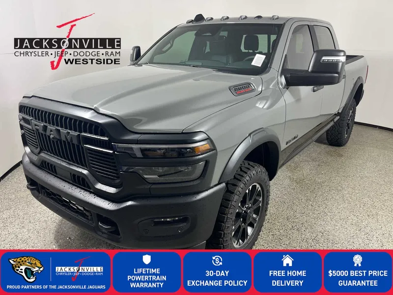2026 RAM 2500 Rebel in Ceramic Gray Clear-Coat Exterior Paint — front three-quarter view