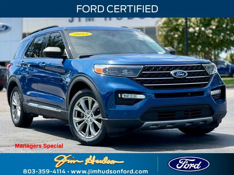 2023 Ford Explorer XLT CERTIFIED CO PILOT 360 NAVI in Blue Metallic — front three-quarter view