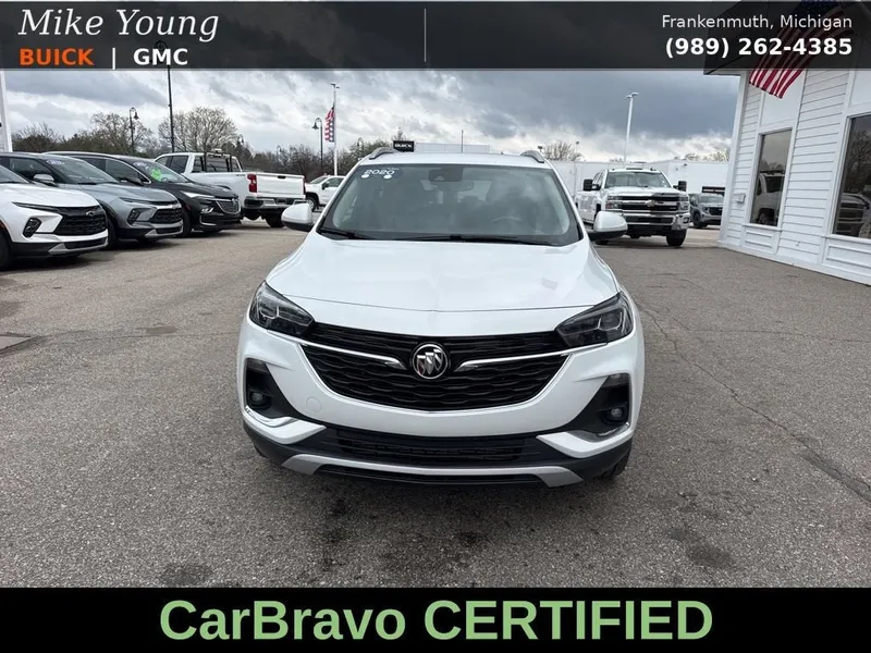 2020 Buick Encore GX Essence in Summit White — front three-quarter view