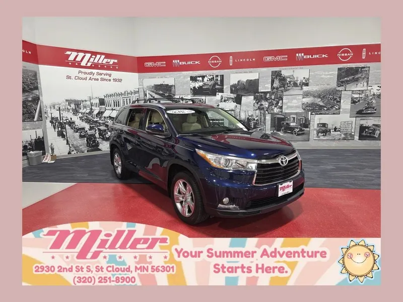 2015 Toyota Highlander Limited in Nautical Blue Metallic — front three-quarter view
